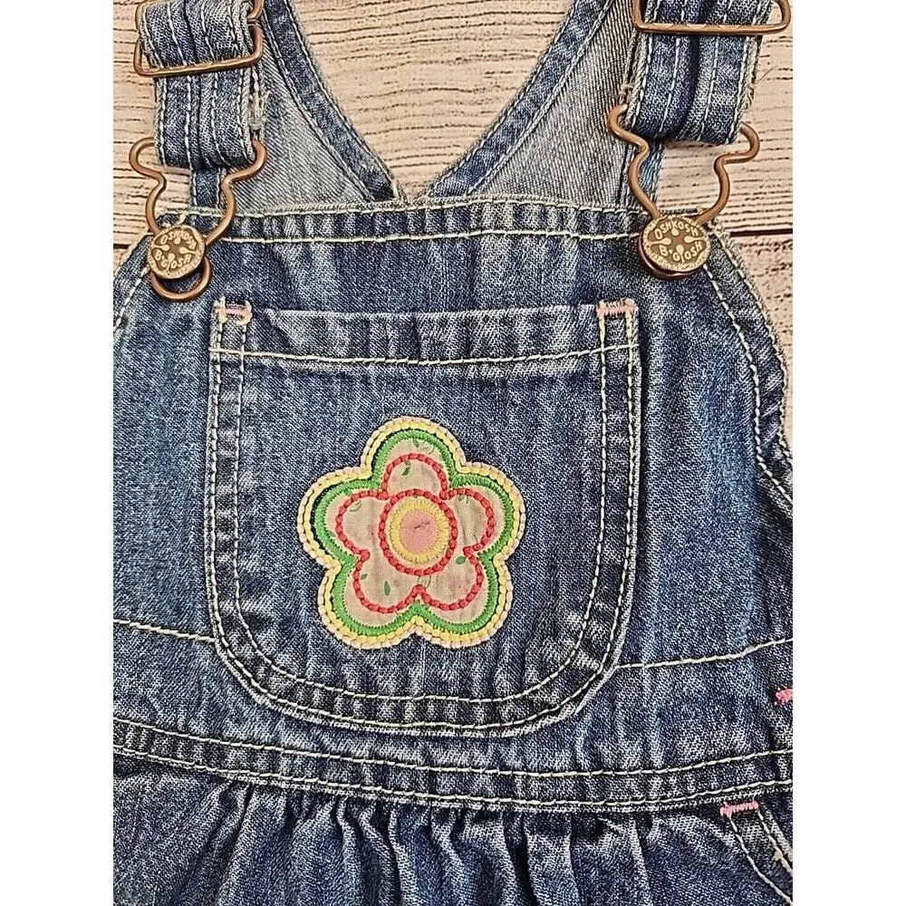 OshKosh B'Gosh Vestbak Overall Dress Girls Size 18 Months Denim Floral Flower